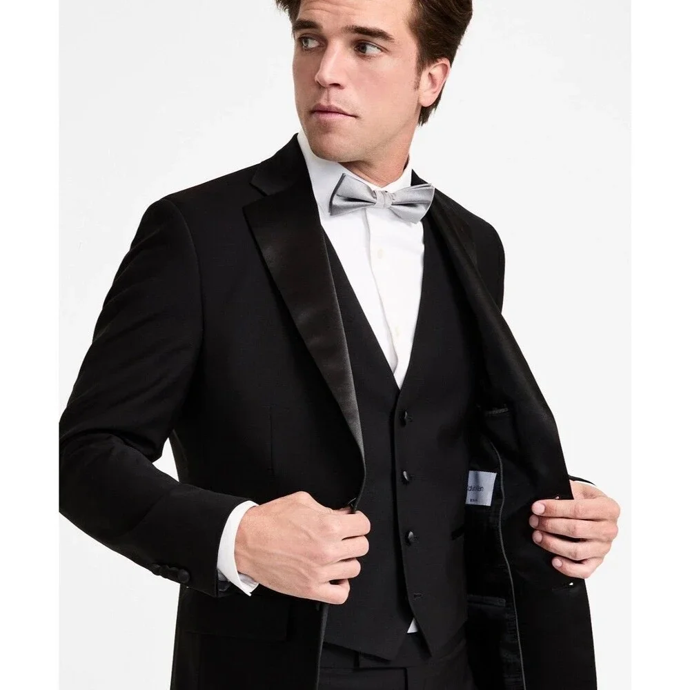 $480 NEW CALVIN KLEIN Mens 38R Black Slim Tuxedo Blazer Sport Coat Suit Jacket